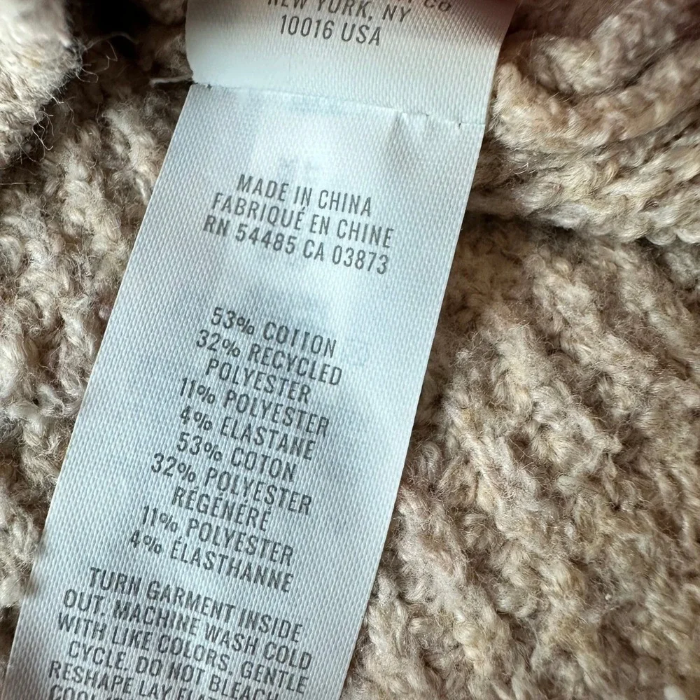 Aerie Womens XS Oversized Waffle Knit Polo Sweater‎ Tan V-Neck Long Sleeve